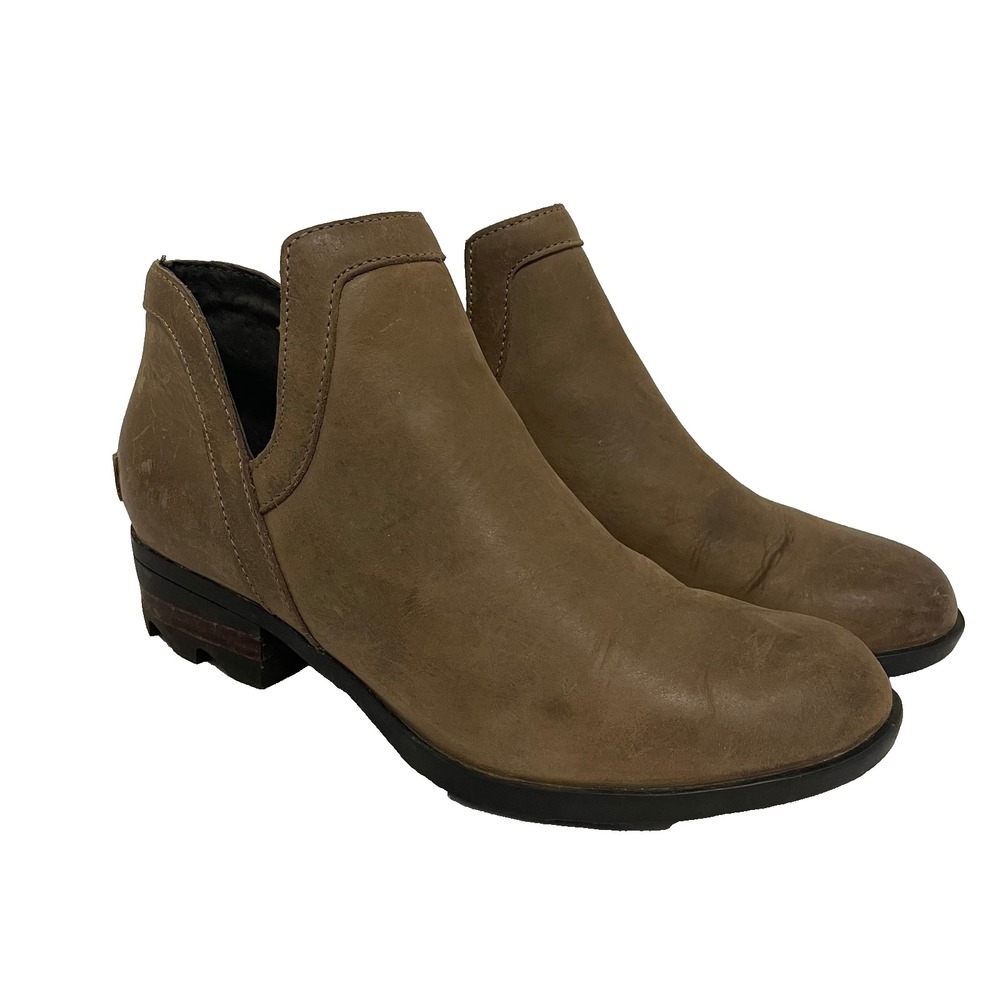 Sorel Green Olive Leather Ankle Booties‎ Short Boots Women's 8